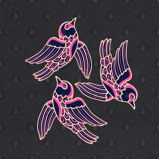 BIRDS FLYING HIGHER Cute Aspirational Hopeful Birds Nature Wildlife in Fuchsia Pink Cream Dark Blue - UnBlink Studio by Jackie Tahara by UnBlink Studio by Jackie Tahara